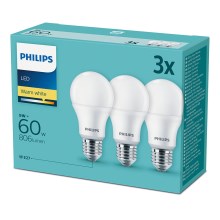 Készlet 3x LED Izzó Philips E27/9W/230V 2700K