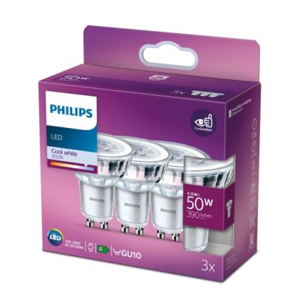 KÉSZLET 3x LED Izzó Philips PAR16 GU10/4,6W/230V 4000K