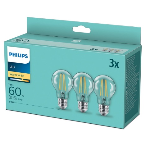 KÉSZLET 3x LED Izzó VINTAGE Philips A60 E27/7W/230V 2700K