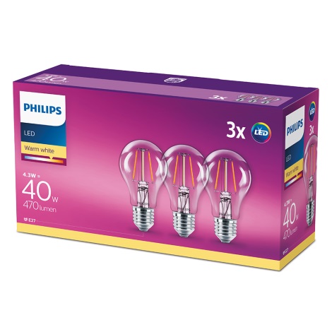 KÉSZLET 3x LED Izzó  VINTAGE Philips E27/4,3W/230V 2700K