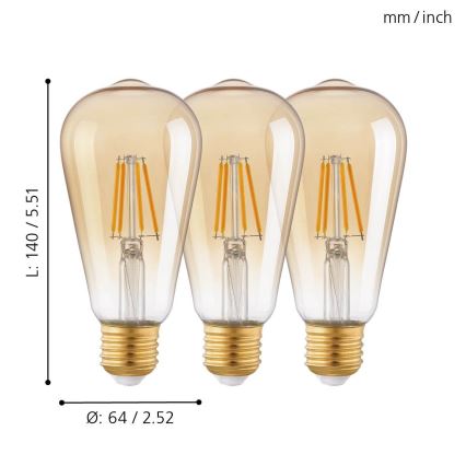 KÉSZLET 3x LED Izzó VINTAGE ST64 E27/4W/230V 2200K - Eglo 12851