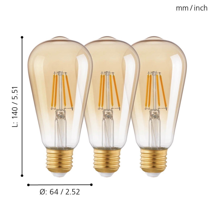 KÉSZLET 3x LED Izzó VINTAGE ST64 E27/4W/230V 2200K - Eglo 12851