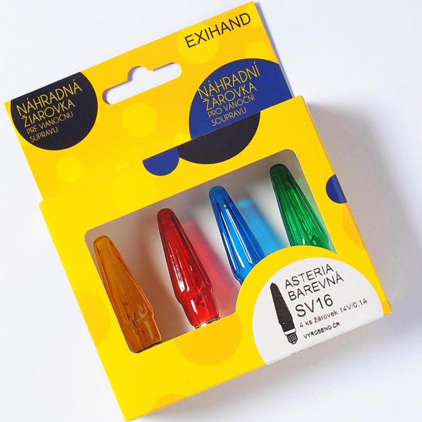 KÉSZLET 4 x tartalék izzó ASTERIA E10/14V/0,1A színes mix, Európában készült