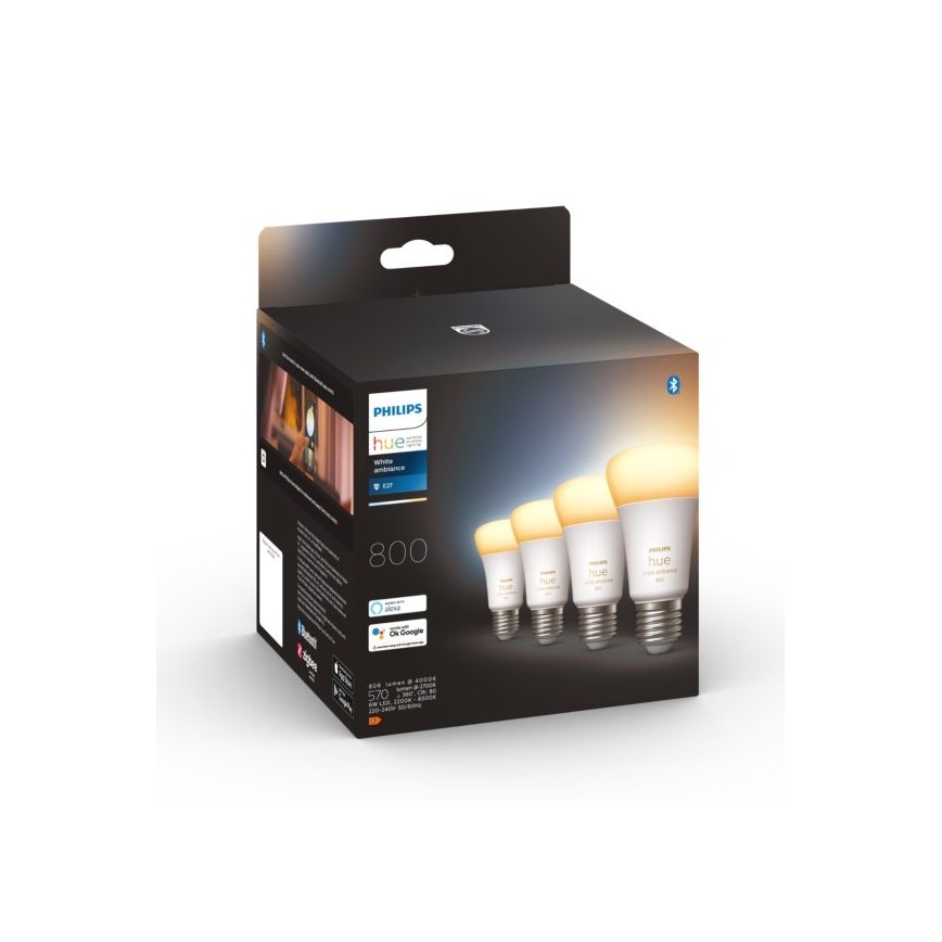 KÉSZLET 4xLED Dimmelhető izzó Philips Hue WHITE AMBIANCE E27/6W/230V 2200-6500K