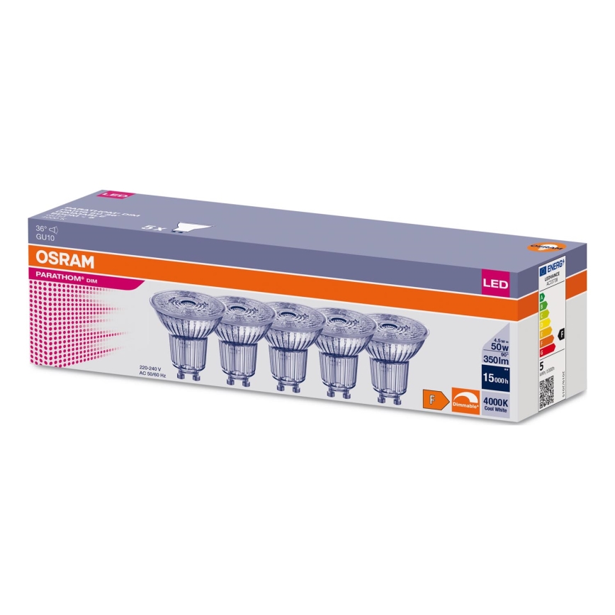 KÉSZLET 5x LED Dimmelhető izzó PAR16 GU10/4,5W/230V 4000K 36° - Osram
