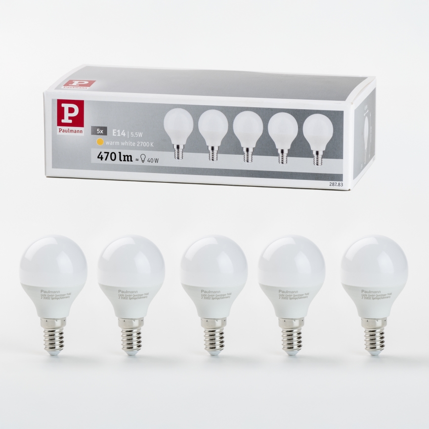 KÉSZLET 5x LED Izzó P45 E14/5,5W/230V 2700K - Paulmann 28783