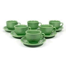 Készlet 6x kerámia csésze csészealjjal zöld