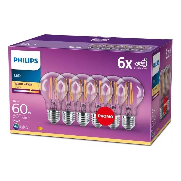 KÉSZLET 6x LED Izzó VINTAGE Philips E27/7W/230V 2700K
