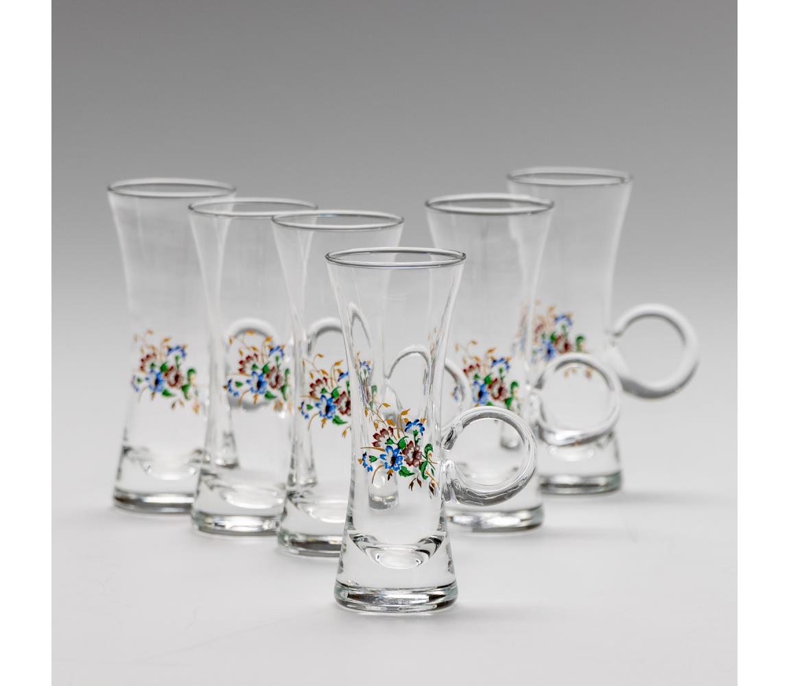 Készlet 6x likőrpohár markolattal átlátszó csokor motívummal no. 2 8590828025832