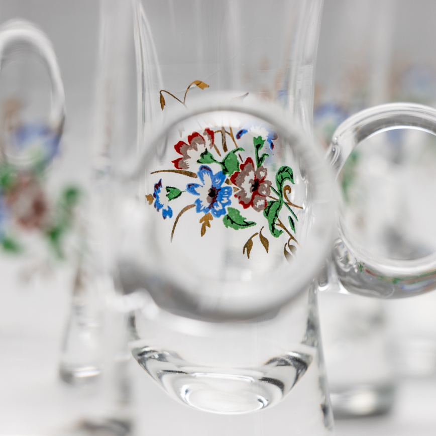 Készlet 6x likőrpohár markolattal átlátszó csokor motívummal no. 2