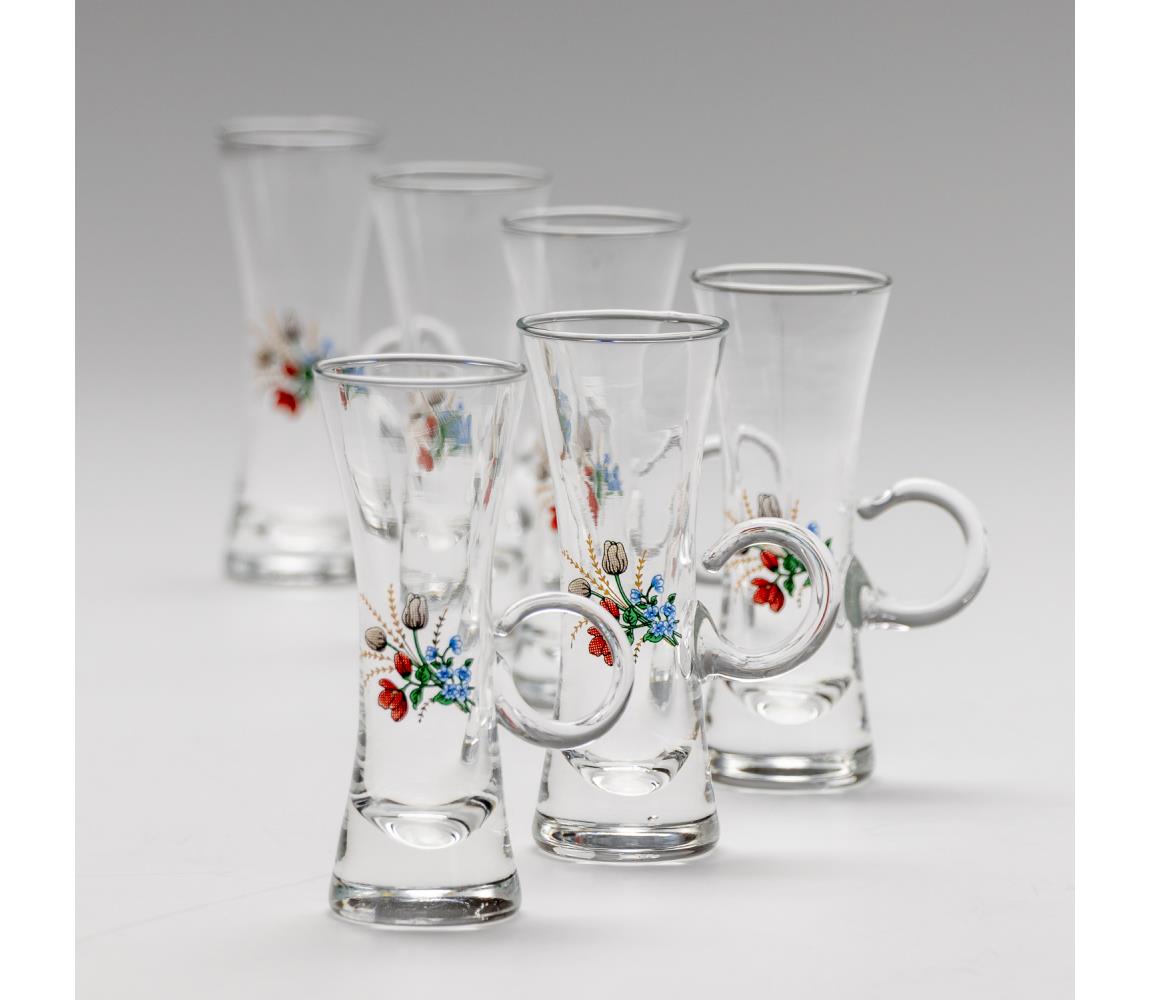 Készlet 6x likőrpohár markolattal átlátszó csokor motívummal no. 5 8590828025863