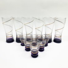 Készlet 6x nagyobb pohár és 6x kisebb üveg lila