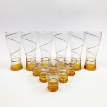 Készlet 6x nagyobb pohár és 6x kisebb üveg sárga