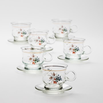 Készlet 6x üvegpohár csészealjjal átlátszó csokor no. 3