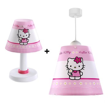Készlet gyerek csillár + asztali lámpa HELLO KITTY E27/60W