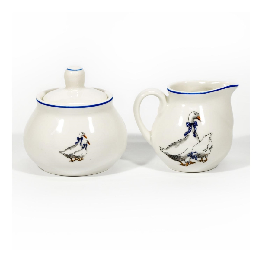 Készlet Lucie 1x kerámia cukortartó fedővel és 1x kerámia tejeskancsó fehér