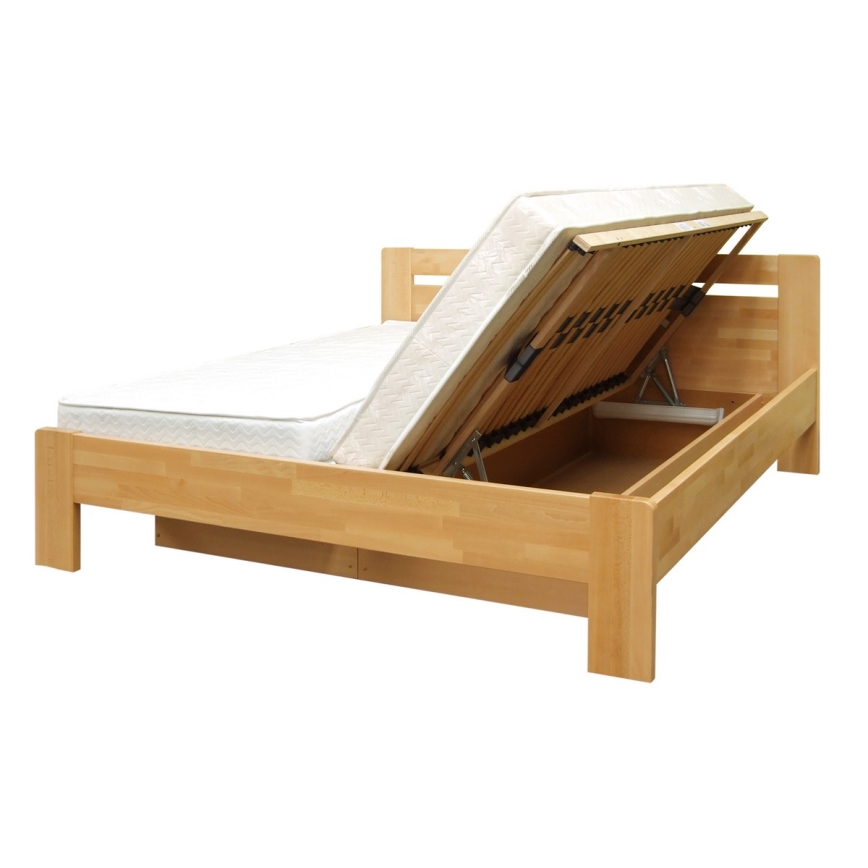 Kétágyas ágy raklappal és tárolóhellyel, tömör fából AMARA 180x200 cm bükk
