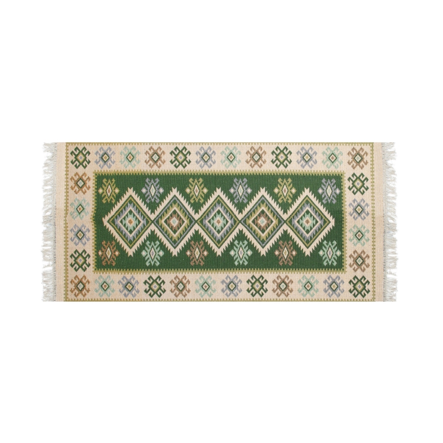 Kétoldalas orientális KILIM szőnyeg 80x150 cm zöld/bézs