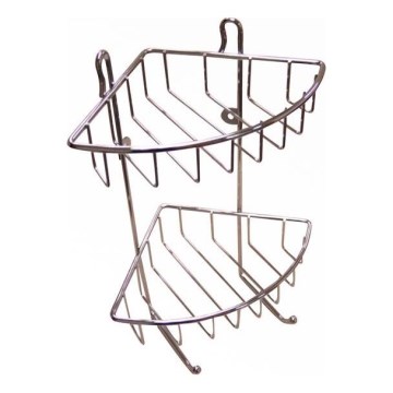 Kétszintes, falra szerelhető zuhanypolc 22,5x30 cm, fényes króm