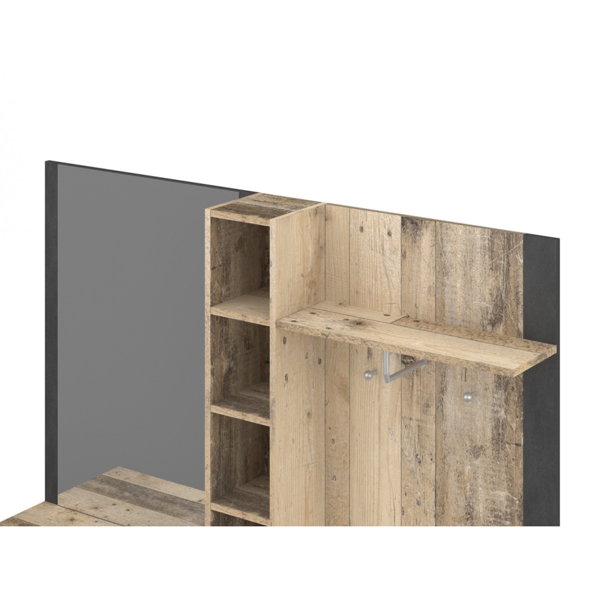 KEVIN előszobafal tükörrel, barna/fekete