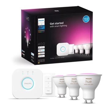 Kezdőcsomag Philips Hue WHITE AND COLOR AMBIANCE 3xGU10/4,2W/230V 2000-6500K + Hue Bridge és Dimmer Switch