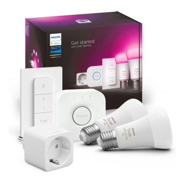 Kezdőkészlet Philips Hue WHITE AND COLOR AMBIANCE 2xE27/9W/230V 2200-6500K + okos konnektor és összekötő eszköz
