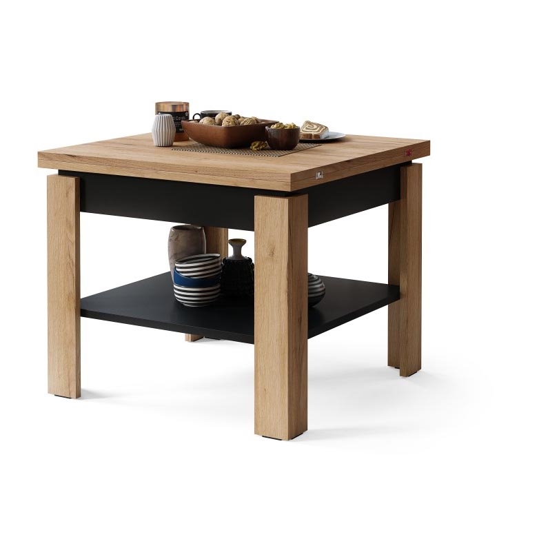 Kihajtható konferencia/étkezőasztal tárolópolccal LIA tölgy craft/fekete
