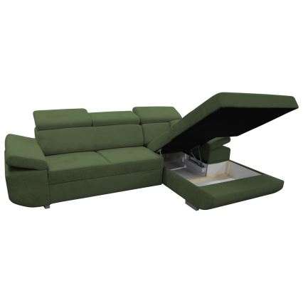 Kihúzható, jobbos L-alakú sarokülőgarnitúra tárolóval CASTELO, zöld