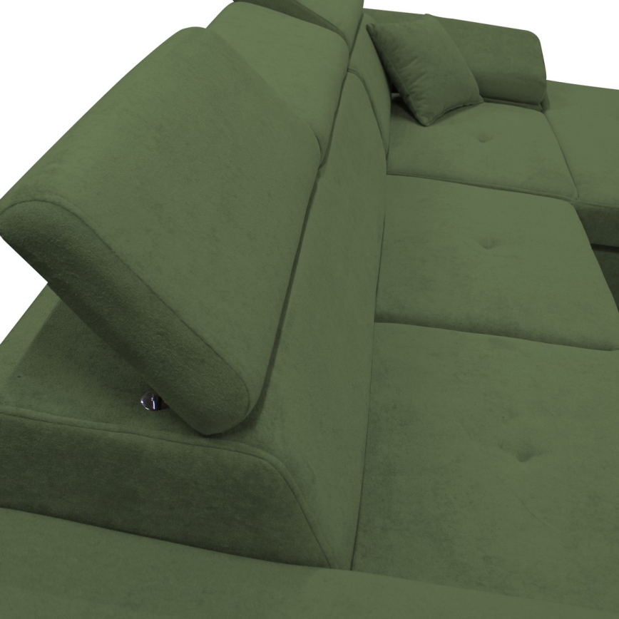 Kihúzható, jobbos L-alakú sarokülőgarnitúra tárolóval CASTELO, zöld