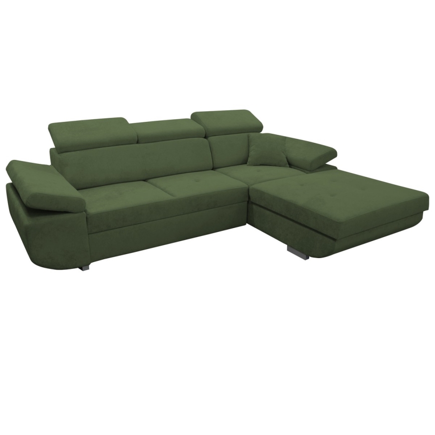 Kihúzható, jobbos L-alakú sarokülőgarnitúra tárolóval CASTELO, zöld