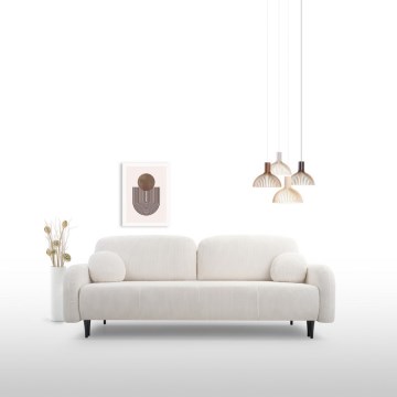 Kihúzható kárpitozott háromszemélyes kanapé CLOUDY, krémszínű