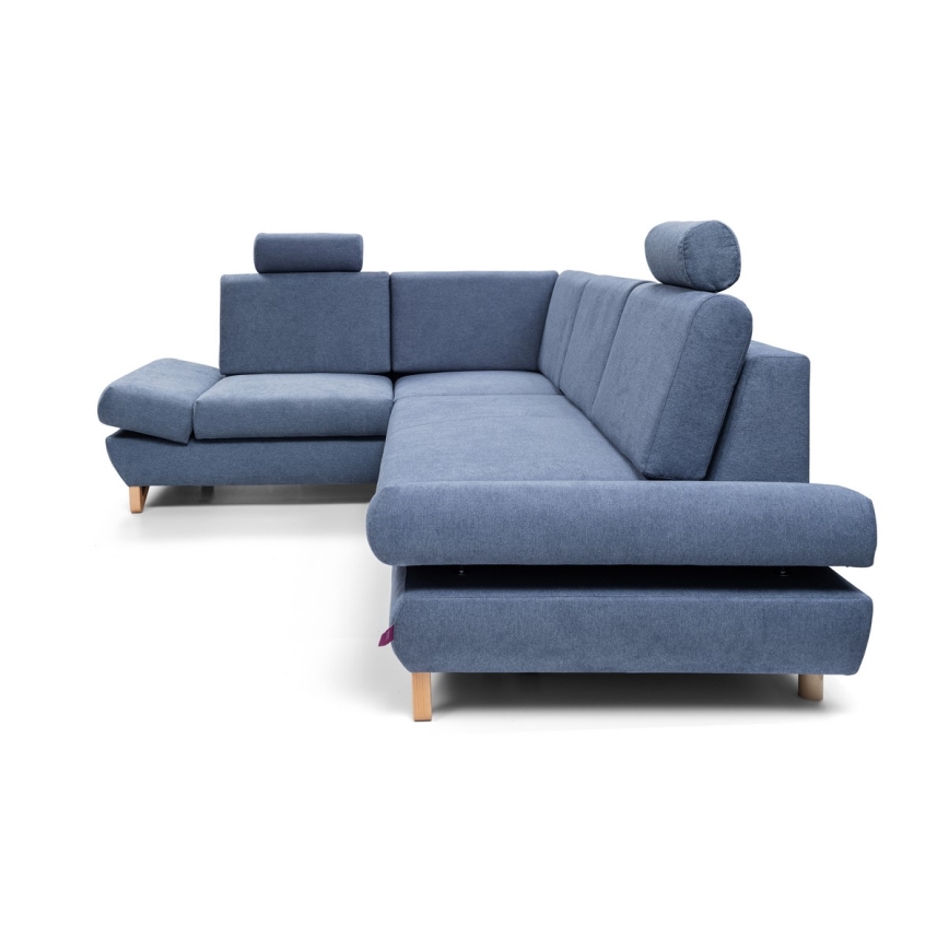 AVESTA balos L alakú kárpitozott ülőgarnitúra, ággyá alakítható és tárolóval, kék