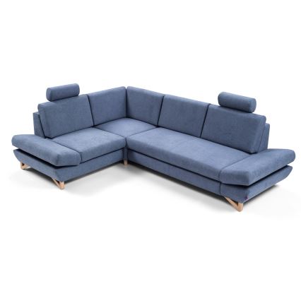 AVESTA balos L alakú kárpitozott ülőgarnitúra, ággyá alakítható és tárolóval, kék