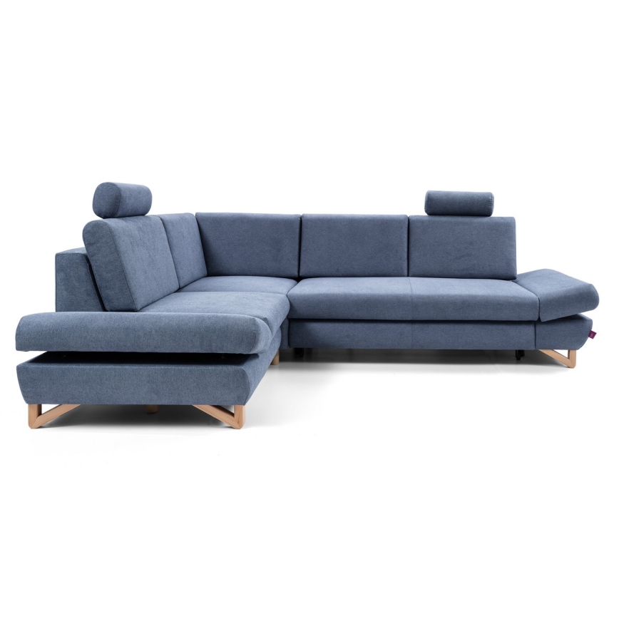 AVESTA balos L alakú kárpitozott ülőgarnitúra, ággyá alakítható és tárolóval, kék