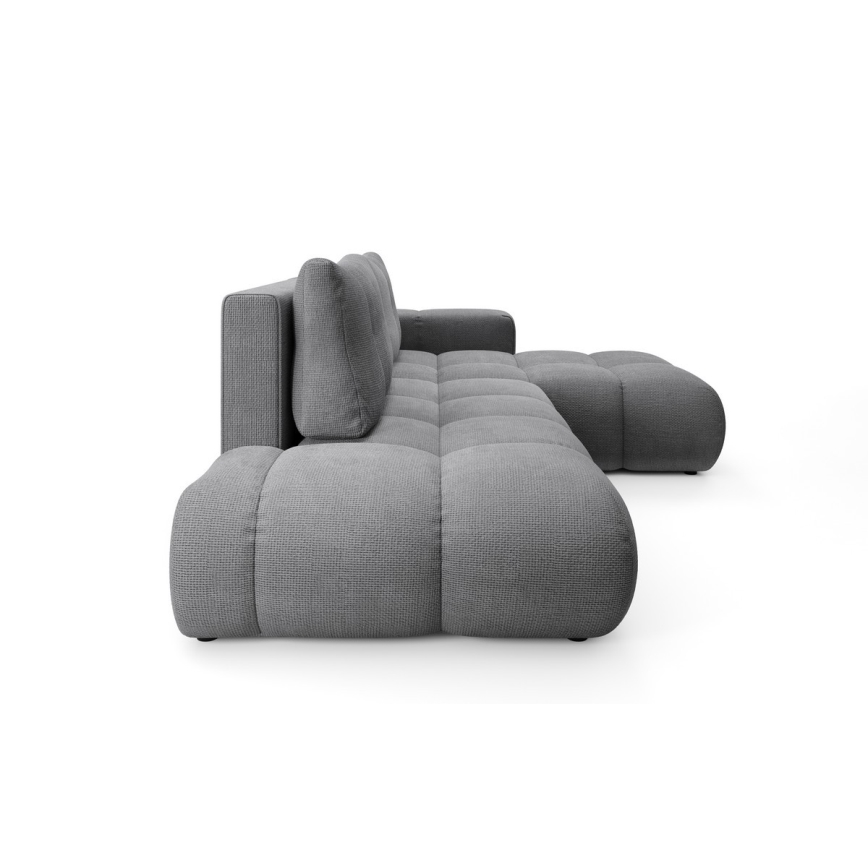 ALMADA jobb oldali, L alakú, kihúzható kárpitozott sarokülőgarnitúra tárolóhellyel, szürke