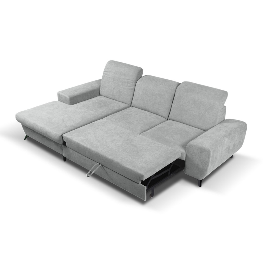 ALTA L-alakú, balos, kárpitozott, ággyá alakítható sarokülőgarnitúra tárolóval, szürke