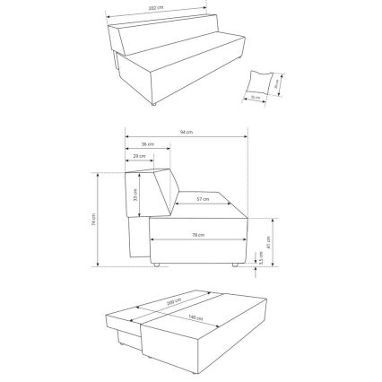 Kihúzható, tárolóval ellátott háromszemélyes TERAMO kanapé, bézs