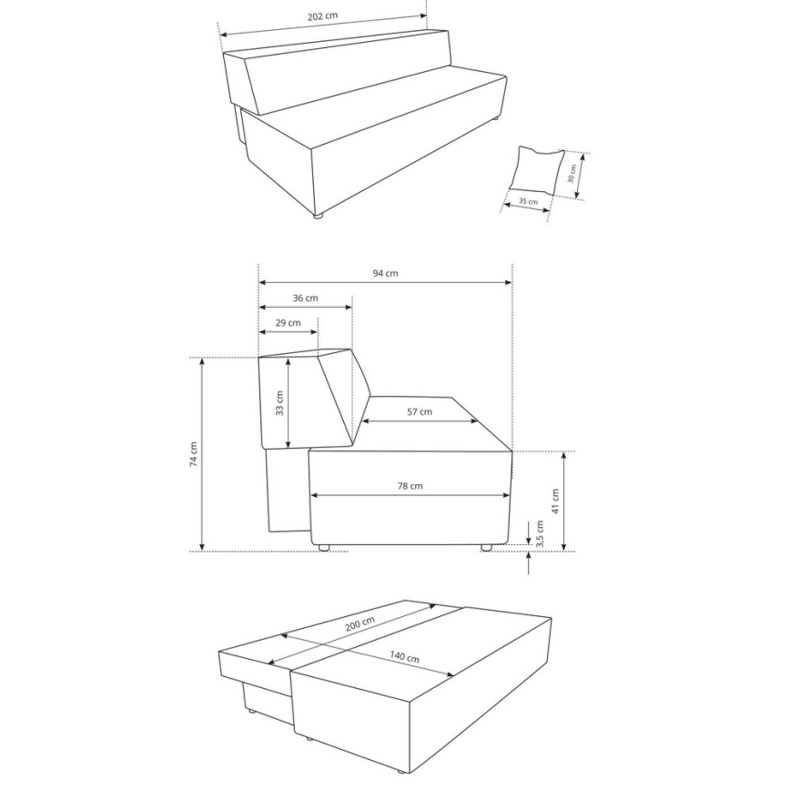 Kihúzható, tárolóval ellátott háromszemélyes TERAMO kanapé, bézs