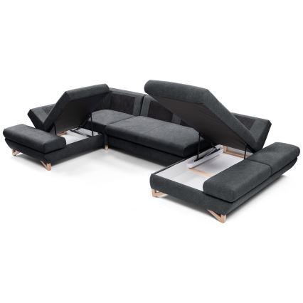 AVESTA kinyitható, U-alakú kárpitozott sarokülőgarnitúra tárolóval, antracit