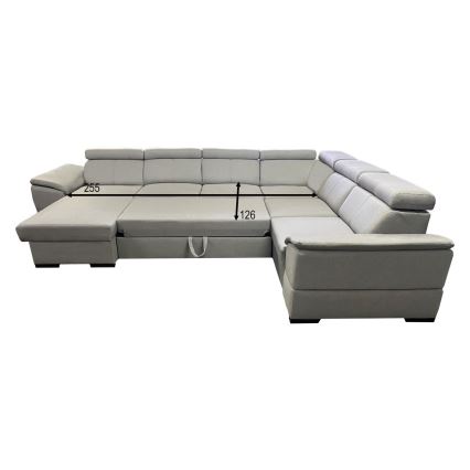 Kihúzható ülőgarnitúra univerzális U-alakú sarokkal és tárolóval GRANADA világosszürke