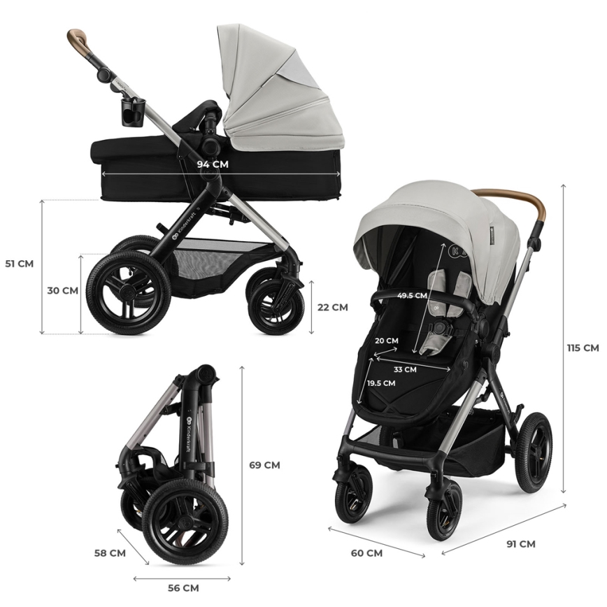 KINDERKRAFT - 3 az 1-ben multifunkciós babakocsi MOOV 2 XL Air Grey
