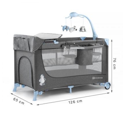 KINDERKRAFT - JOY utazóágy kiegészítőkkel, szürke-kék