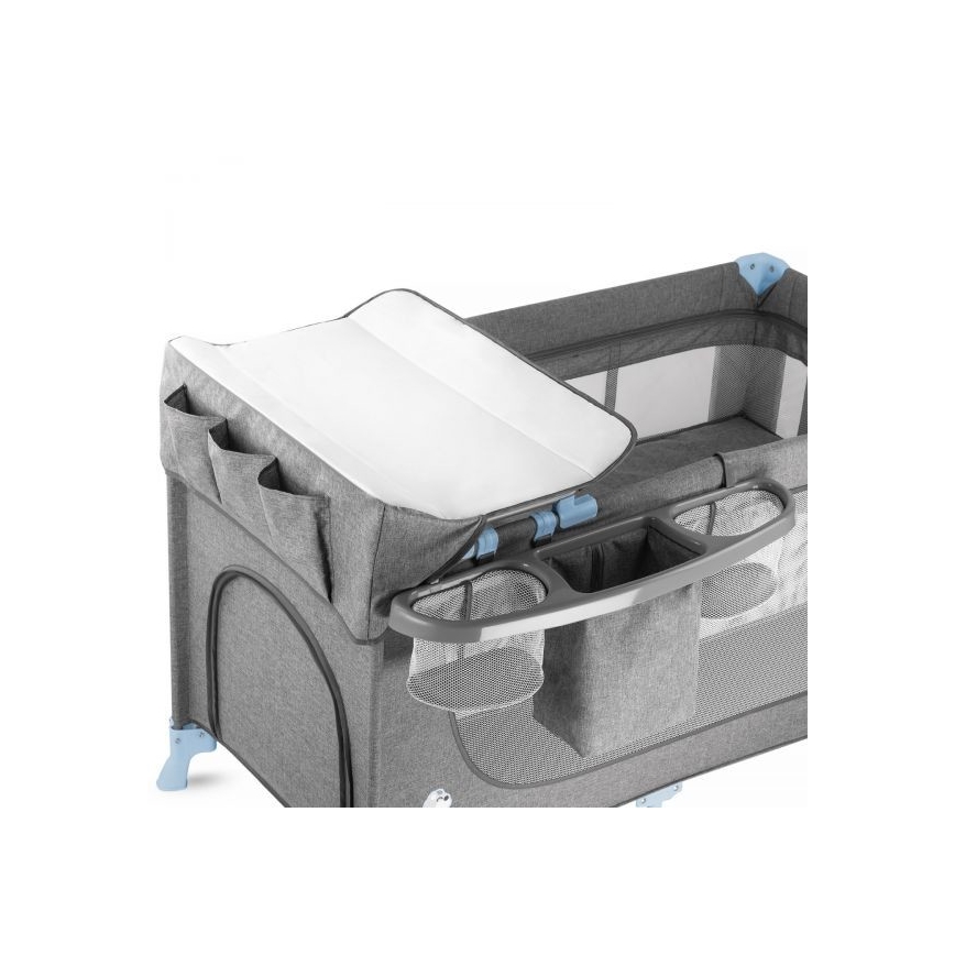 KINDERKRAFT - JOY utazóágy kiegészítőkkel, szürke-kék