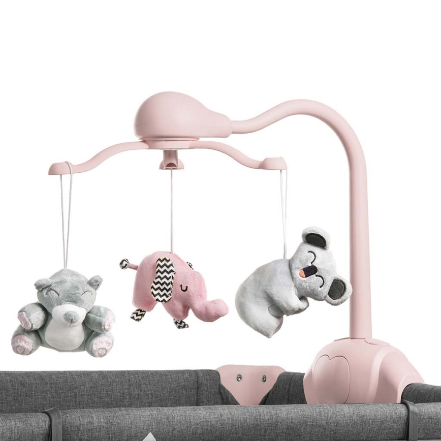 KINDERKRAFT - JOY utazóágy kiegészítőkkel, szürke-rózsaszín