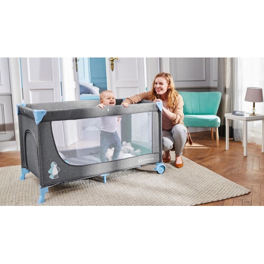 KINDERKRAFT - JOY utazóágy szürke-kék