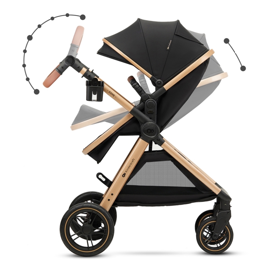 KINDERKRAFT - Kombinált babakocsi 3in1 ESME Pure fekete + autósülés MINK PRO