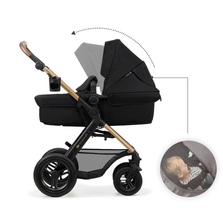 KINDERKRAFT - Kombinált babakocsi 3in1 MOOV 2 AIR Pure fekete + autósülés MINK PRO