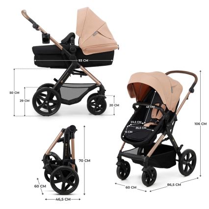 KINDERKRAFT - Kombinált babakocsi 3in1 MOOV 2 Sand bézs + autósülés MINK PRO