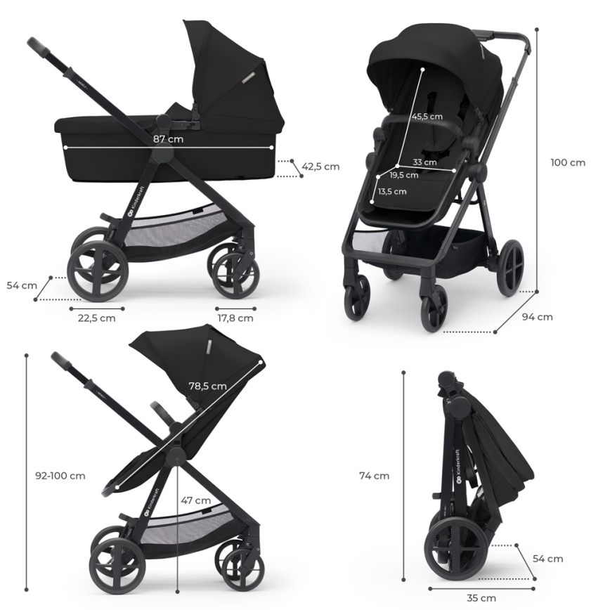 KINDERKRAFT - 4 az 1-ben kombinált babakocsi NEWLY Classic fekete + MINK PRO autósülés ISOFIX bázissal