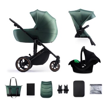 KINDERKRAFT SELECT - 3 az 1-ben PRIME 2 Premium multifunkciós babakocsi sötétzöld + autósülés